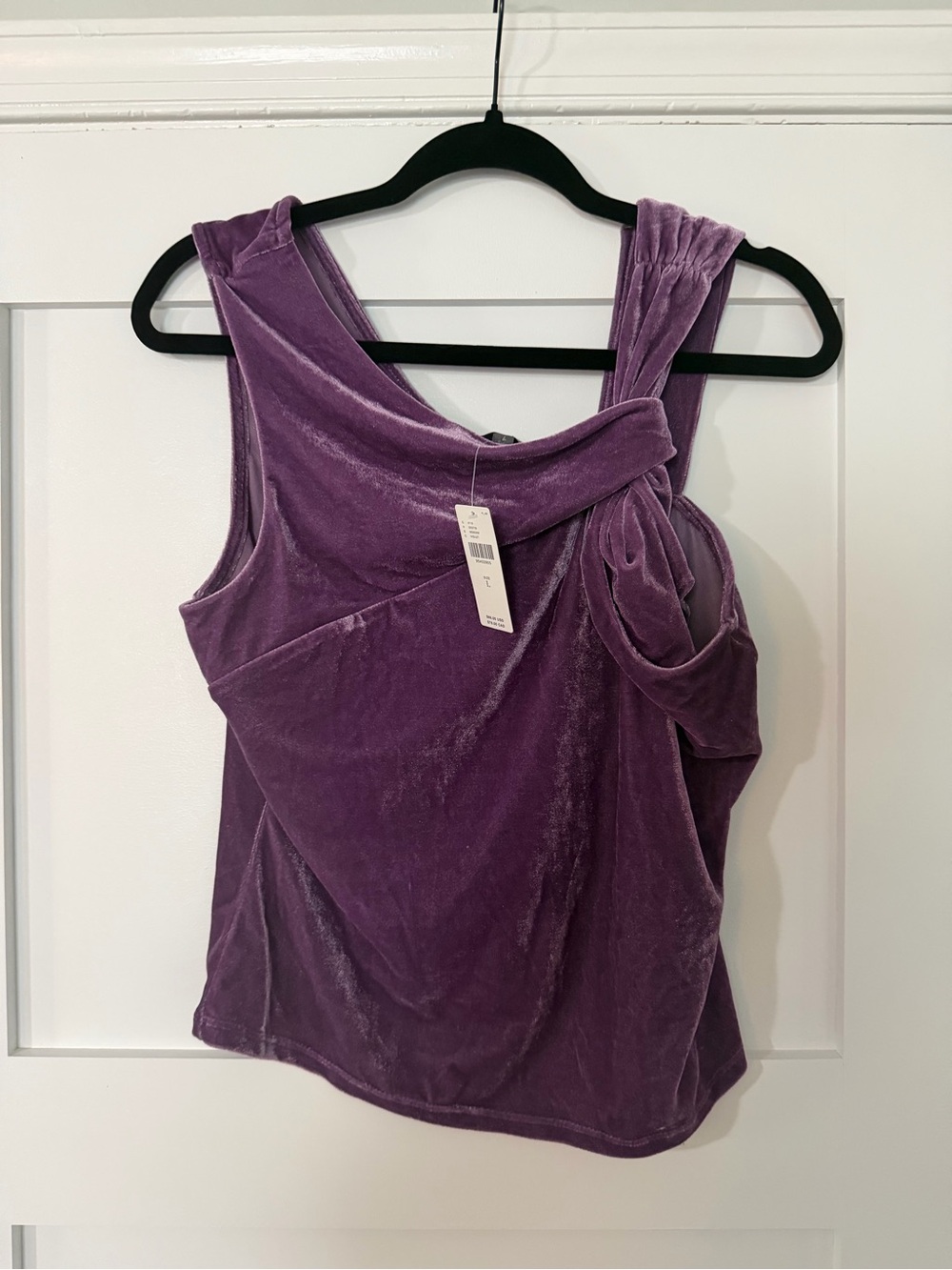 Anthropologie Velvet Knot-Shoulder Top Plum Size Large